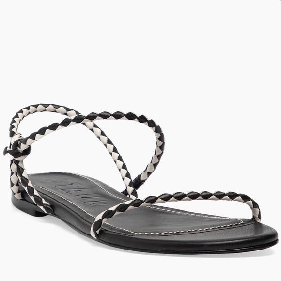 STAUD Shoes - Staud Laurel Woven Theater Sandals Black White Leather Strappy Flats New!